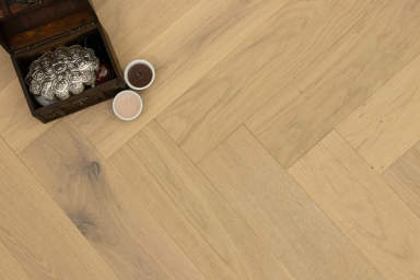 Natural Engineered Flooring Oak Herringbone White Cream UV Oiled 14/3mm By 120mm By 600mm