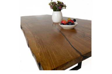 European Oak Dining Room Table Top LiVe Edge UV Lacquered (with Resin) 35mm By 1020mm By 1520mm TB023 1