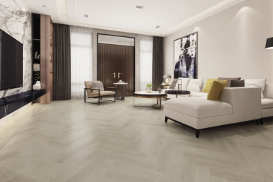 Supremo Luxury Click Vinyl Rigid Core Herringbone Flooring Pure White With Built In Underlay 6mm By 126mm By 630mm