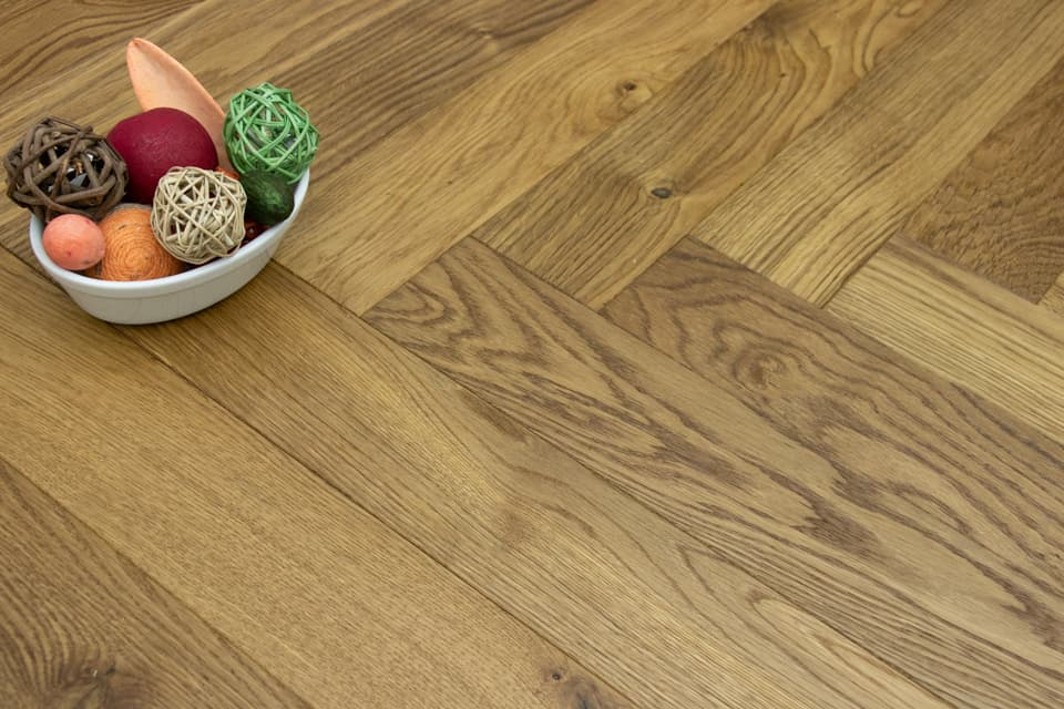 Natural Engineered Flooring Oak Herringbone Light Smoked Brushed UV Oiled 15/4mm By 125mm By 600mm