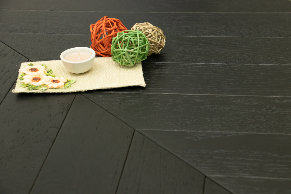 Natural Engineered Flooring Oak Chevron Jet Black Light Brushed UV Lacquered 15/4mm By 90mm By 600mm FL3912 3