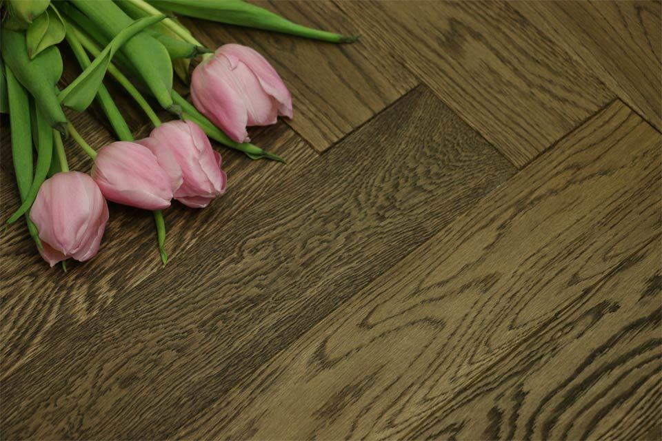 Natural Engineered Flooring Oak Herringbone Smoked Brushed UV Oiled 15/4mm By 90mm By 630mm HB042 1