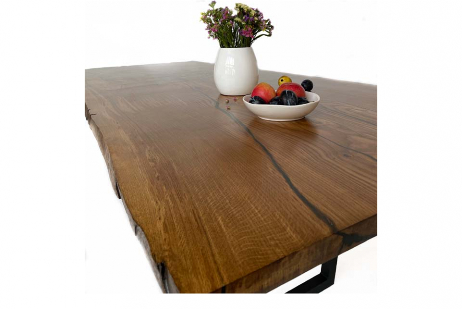 European Oak Dining Room Table Top Live Edge UV Lacquered (with Resin) 35mm By 1020mm By 1520mm TB023 1