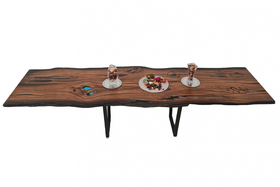 Bog Oak Dining Room Table Top Live Edge Hardwax Oiled (with Resin) 35mm By 880mm By 3150mm TB010 4