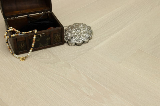 Natural Engineered Flooring Oak Herringbone Polar White Brushed UV Lacquered 15/4mm By 90mm By 600mm