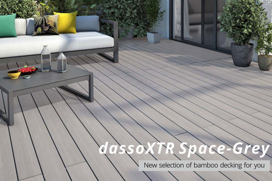 Dasso Bamboo Grey XTR Ribbed Hardwood Decking Boards Using Hidden Fixing 18mm By 137mm By 1850mm
