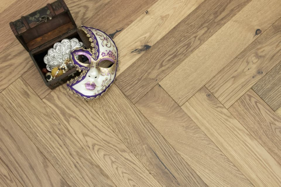 Natural Engineered Flooring Oak Herringbone Light Smoked Brushed UV Oiled 14/3mm By 90mm By 600mm FL3726 0