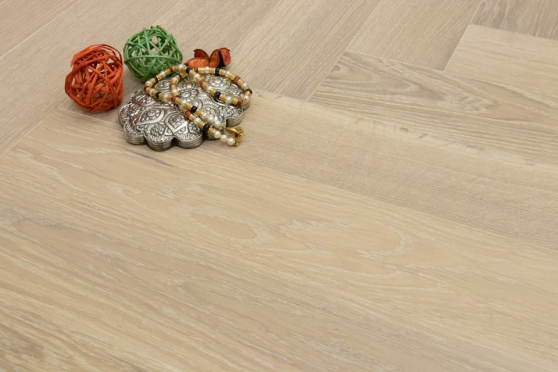 Select Engineered Flooring Oak Herringbone Sunny White Brushed UV Oiled 14/3mm By 128mm By 500mm