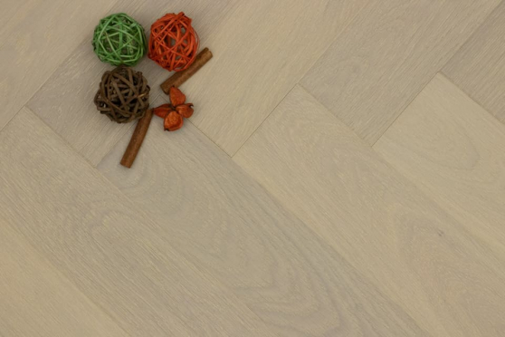 Prime Engineered Flooring Oak Herringbone Snow White Brushed Wax Oiled 14/3mm By 120mm By 600mm