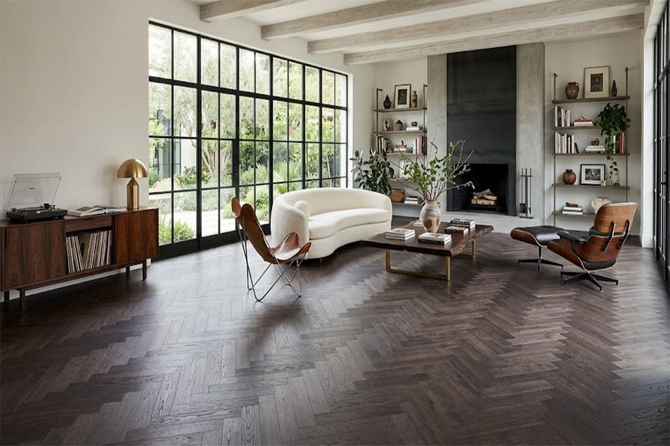 Essenza Rustic Engineered Flooring Oak Herringbone Espresso